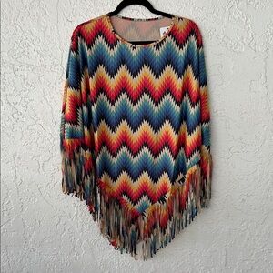 Multicolor Chevron Fringe poncho